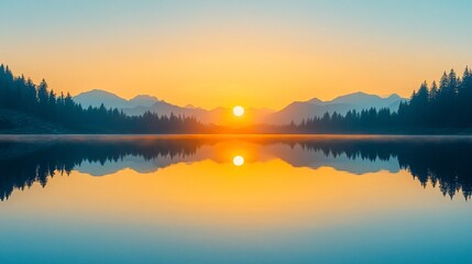 Obraz premium Sunrise Mountain Lake Reflection Peaceful Landscape