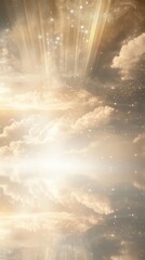 Fototapeta premium Celestial display of soft white and gold hues illuminating a tranquil sky at twilight