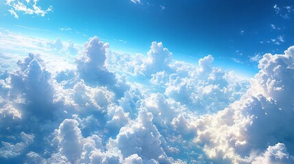 Stunning Aerial Photo: Brightly Lit Cumulus Clouds Drifting Gracefully Across a Vast Azure Sky. AI Generated