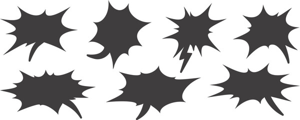 Comic and manga speech bubble silhouette. Pop art outline frame for text. Vector box for dialog and messages. Chat shapes set of shock shout and scream actions.