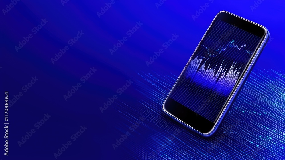 Poster analyzing market trends with mobile technology digital environment infographic data visualization