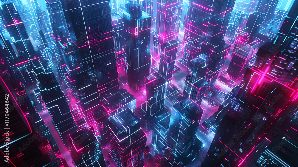 Poster capture the essence of a dystopian virtual reality through an aerial perspective implement surprisin