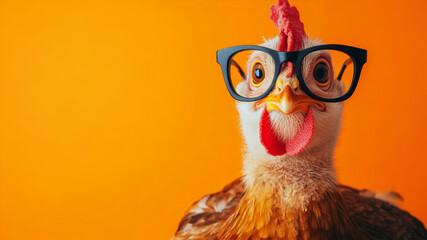Quirky Turkey Wearing Oversized Glasses Poses Against an Orange Backdrop for Thanksgiving Celebration