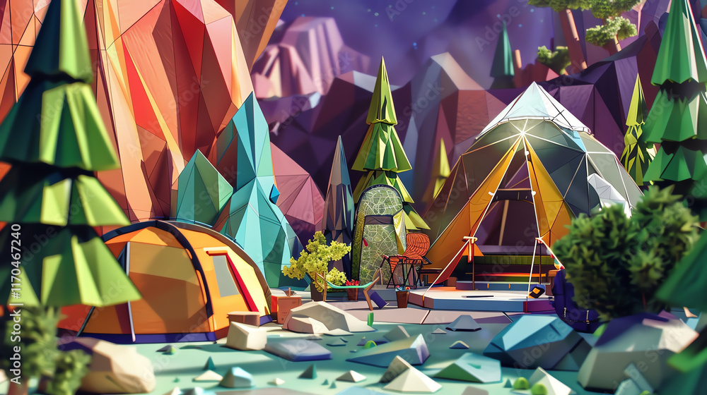 Poster delve into the world of cubism with a digital rendering showcasing a unique high-angle perspective o