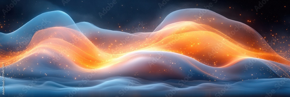 Aufkleber abstract wave patterns in blue and yellow with soft gradients and ethereal lighting for modern digit