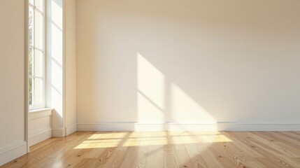 Sunlight Streams Through Window in Empty Room with Light Wood Floors