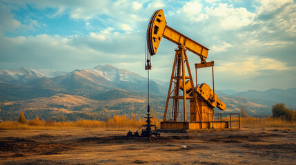 Fototapeta premium Dramatic oil pump scenes at sunset and sunrise, capturing the energy industry against stunning landscapes, ideal for energy, industrial, and environment-related content.