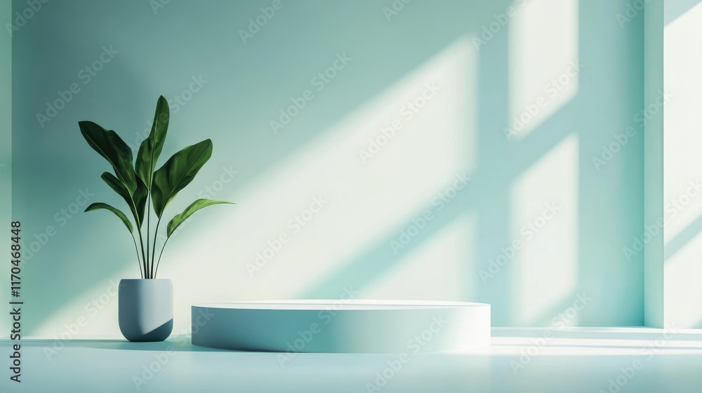 Aufkleber minimalist design featuring a gradient wall and a potted plant in a serene indoor setting