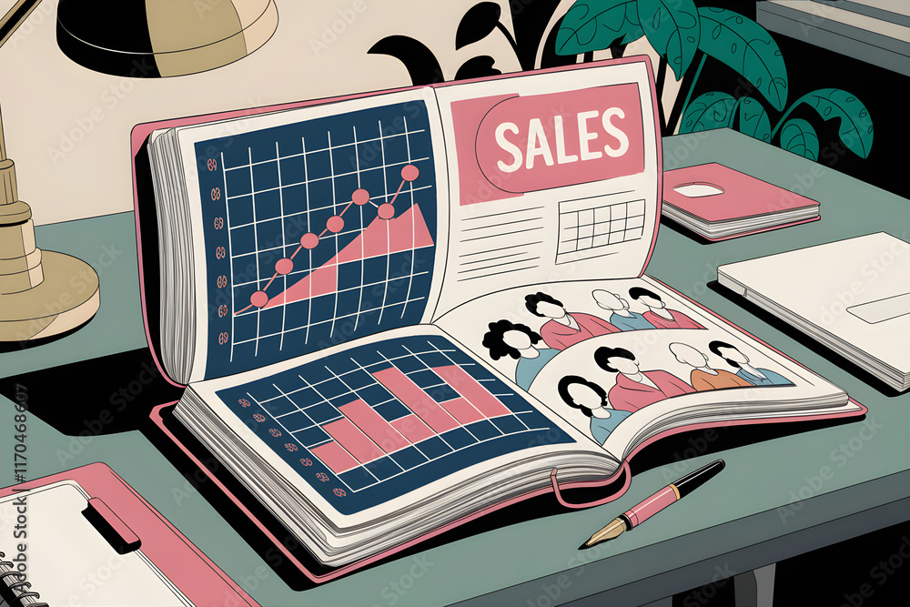 Aufkleber sales team performance increasing, shown in charts and graphs