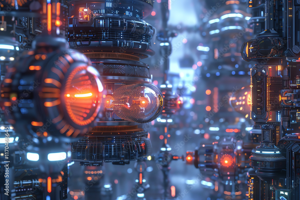 Poster explore the intricate details of futuristic technologies merging with psychological concepts in a di