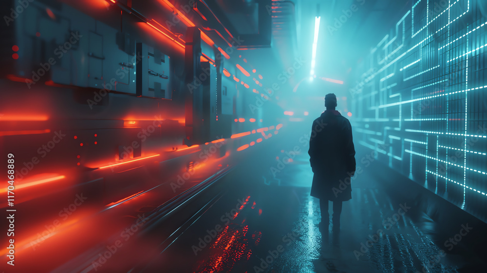 Poster explore the unexpected with a unique camera angle, blending futuristic technologies and horror eleme