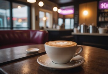 Obraz premium A cup of cappuccino with a heart shaped foam
