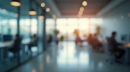Modern business office without people with blurred bokeh background	

