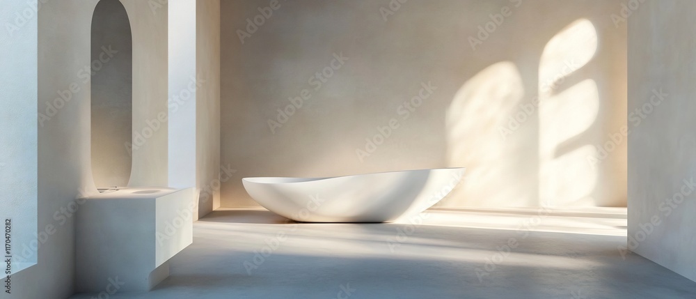 Poster sleek white abstract minimalist model in softly lit studio setting