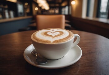 Obraz premium A cup of cappuccino with a heart shaped foam
