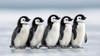 Obraz premium Penguin parade on ice antarctica wildlife photography natural habitat close-up adorable chicks