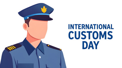International customs day January. A customs officer illustration with text.