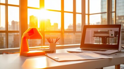 Sunset Glow on 3D Printing Workspace