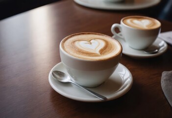 Fototapeta premium A cup of cappuccino with a heart shaped foam