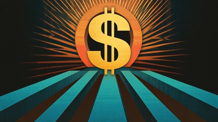 Rising Dollar, Sunburst Background, Financial Growth, Abstract Art
