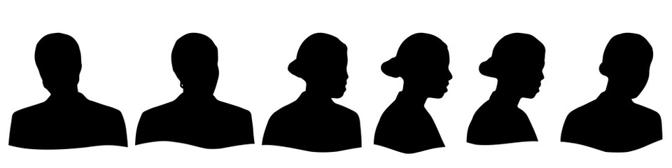 Conceptual human head isolated on white background as abstract avatar as a set or collection banner for social design concept. Human closeup anonymous faces head shot for human character illustration