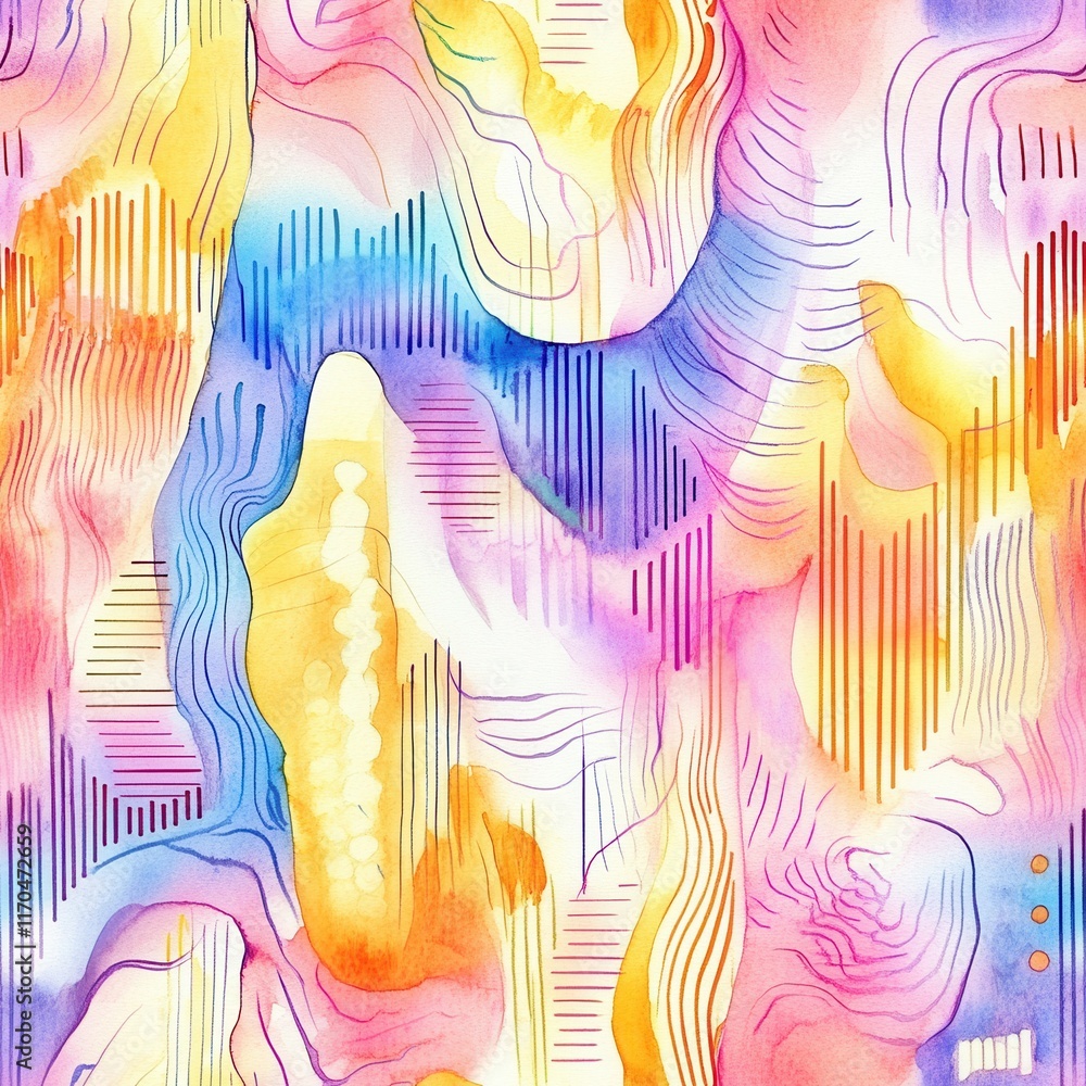 Poster colorful intricate doodle cartoon drawings featuring abstract shapes and patterns in vibrant hues of