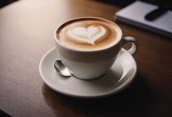 Fototapeta premium A cup of cappuccino with a heart shaped foam