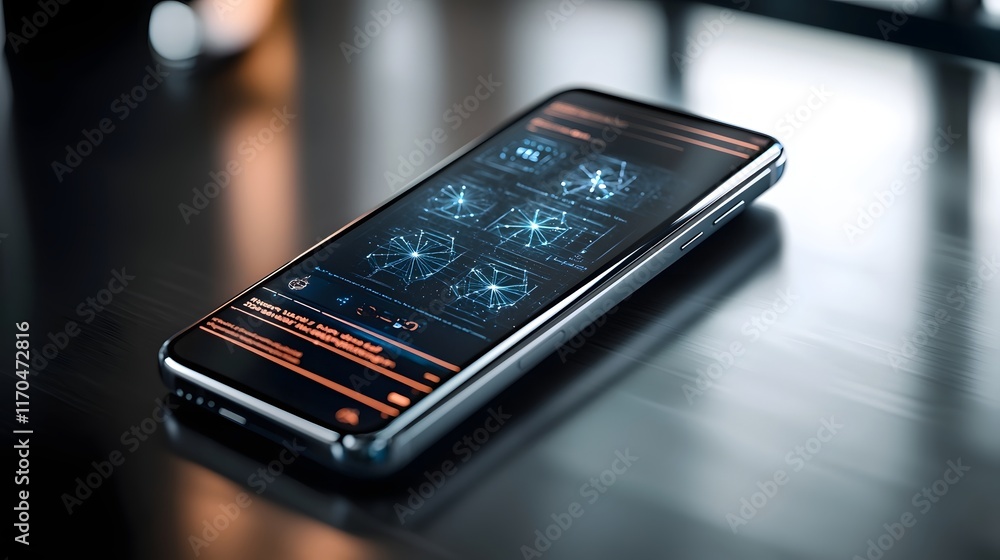Poster sleek and futuristic smartphone with integrated quantum computing technology displaying dynamic qubi