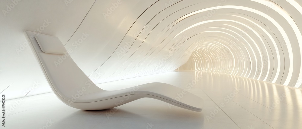 Aufkleber high tech minimalist white model in sterile modernist setting with clean lines and soft lighting