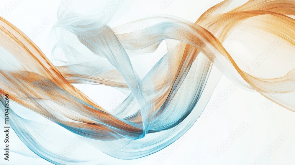 Poster Abstract pencil strokes create fluid swirls in muted brown and soft blue tones on a light background