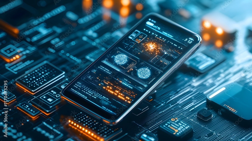Poster a modern smartphone showcasing cutting edge quantum encryption technology with a glowing and transpa