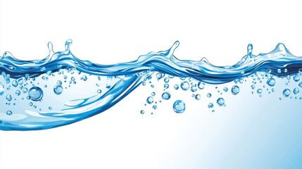 Refreshing Blue Water Waves with Bubbles