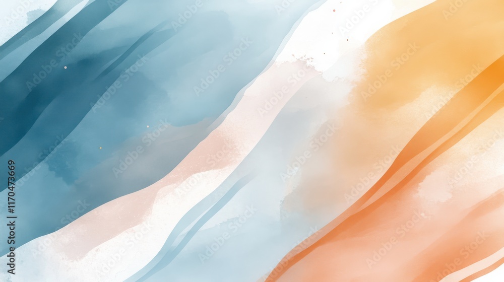 Poster abstract pencil strokes create a soft pastel gradient blending blue, orange, and white for a calming