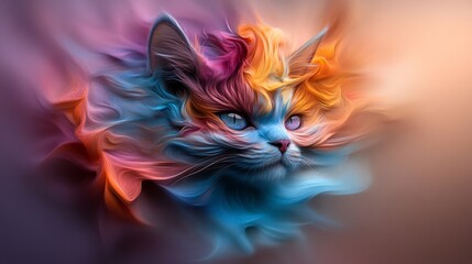 Abstract Colorful Cat Portrait: A Whimsical Digital Painting
