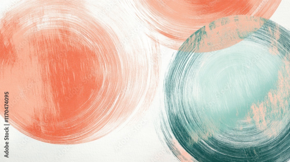 Poster abstract design featuring circular pencil strokes in soft tones of coral and teal for artistic expre