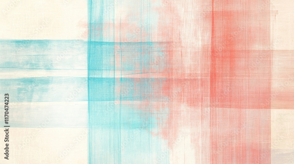 Poster abstract composition featuring pencil strokes in vibrant blue and red hues on a soft background