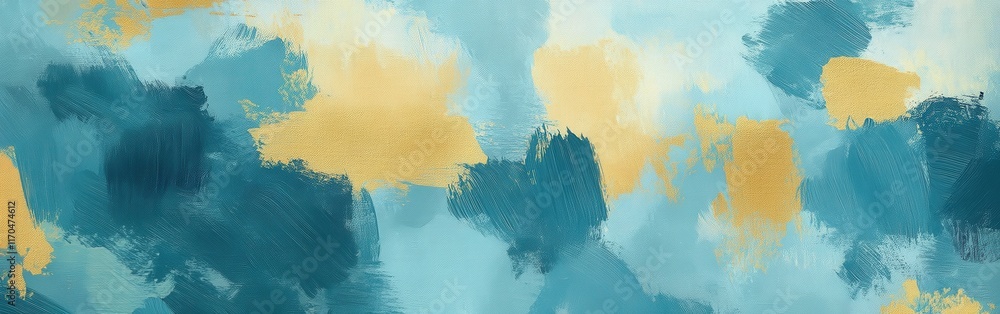 Poster abstract strokes create a vibrant background with soft blue and gold hues for artistic exploration a