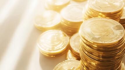 Many gold coins isolated on white background for business and economic concepts design. Vector version also available in gallery