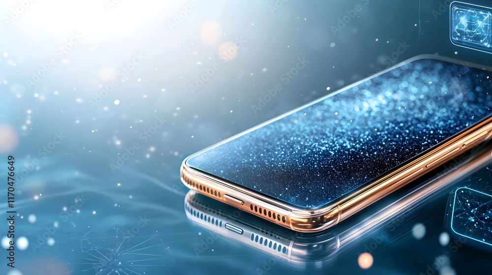 Poster quantum powered smartphone with secure holographic interface designs an innovative high tech device 