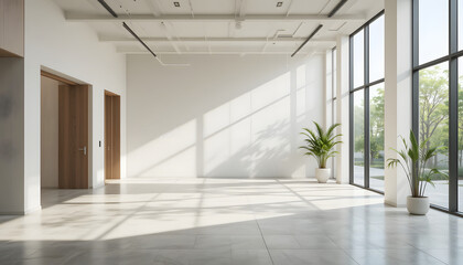 Obraz premium Minimalist Interior with Natural Light – Perfect for Home, Office, or Commercial Use creating a serene and spacious atmosphere for potential use as a home, office, or commercial space