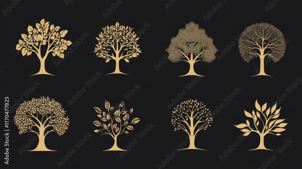 Poster vector version. set of tree symbols as a signs or emblems. jpeg version is also available