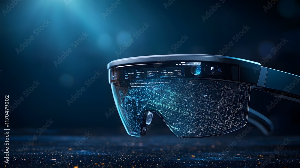 Poster quantum powered smart glasses creating a futuristic user interface by projecting holographic maps da