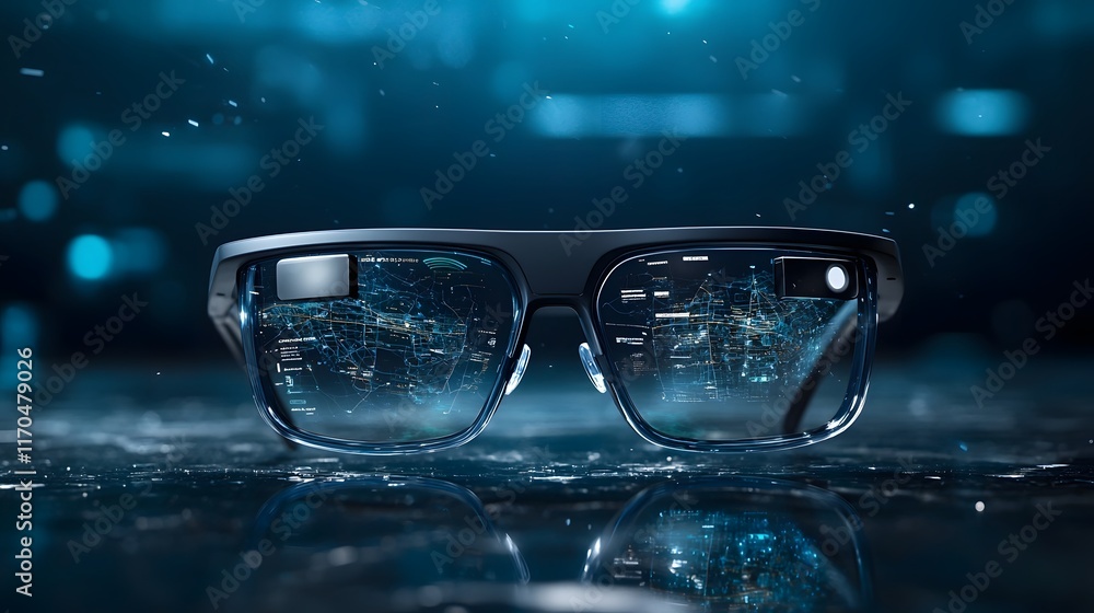 Poster quantum powered smart glasses projecting holographic maps and real time information in the air advan