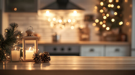 3d realistic living room and kitchen background with candles and light, warm tone environment 