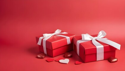 A Valentine's Day-themed background characterized by a red heart decoration and vacant areas. This romantic border is enhanced by the presence of a gift box and heart patterns
