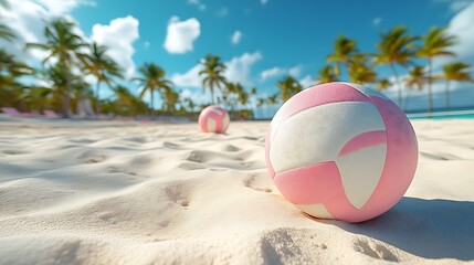 Obraz premium Pink Volleyball on Tropical Beach Sand