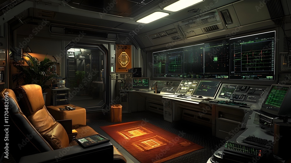 Poster a state of the art quantum computing control room featuring dynamic data analysis projections on tra