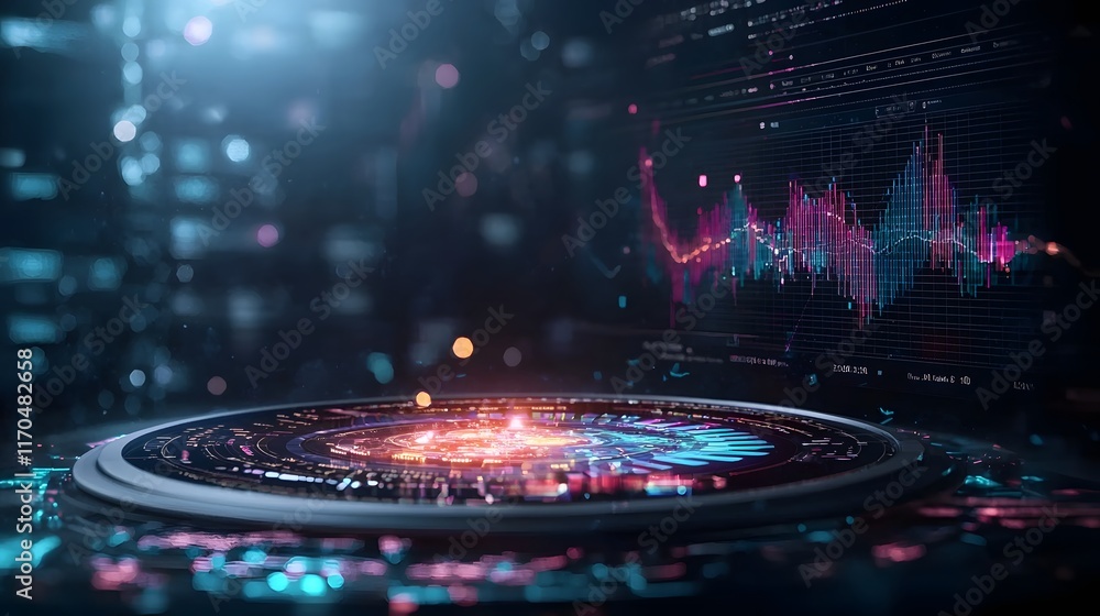 Poster quantum powered analytics tools visualizing complex data patterns and emerging industry trends with 