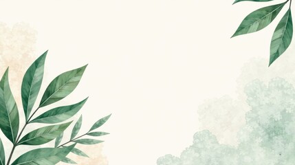 Serene Green Leaves and Soft Watercolor Background for Elegant Designs