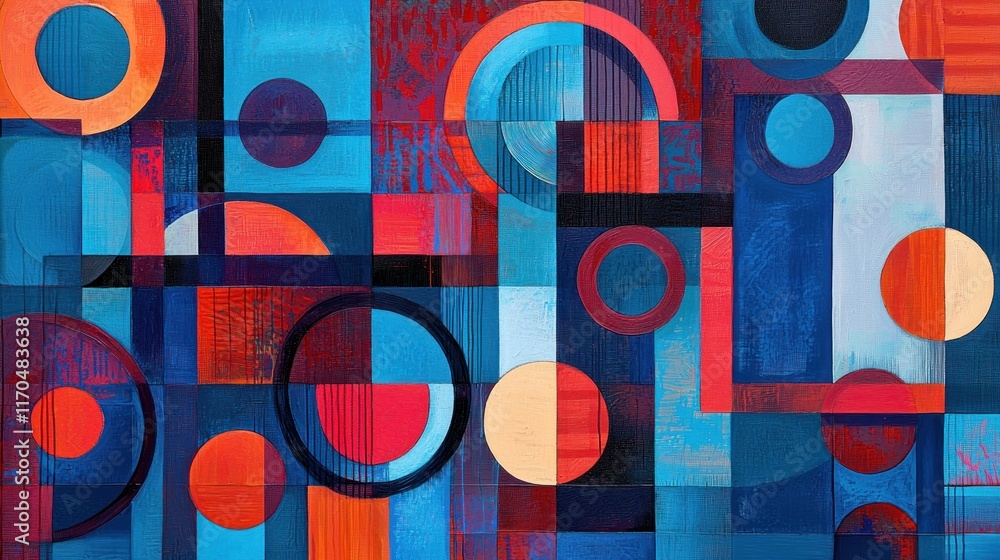 Poster Abstract Geometric Composition Featuring Circles and Rectangles